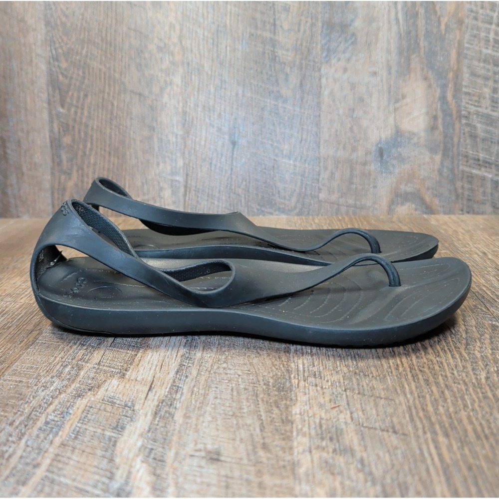 Crocs Sexi Flip Flop Sandals Womens Size 9 Black Serena T-Strap Thong Slip On - Picture 2 of 13